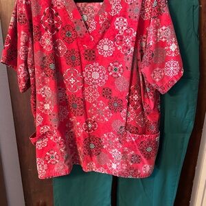 Uniform Advantage Red and Green Scrub Set